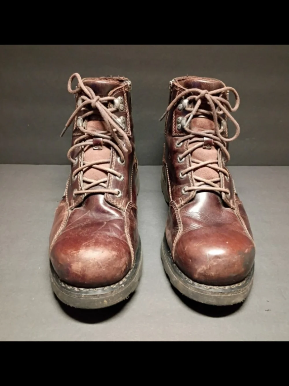 Harley-Davidson Brown Leather Lace-Up Work Boots with Side Zippers Size 13M